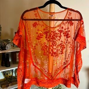 Kimchi Blue Urban Outfitters M Beautiful deep orange lace/embroidered kimono.